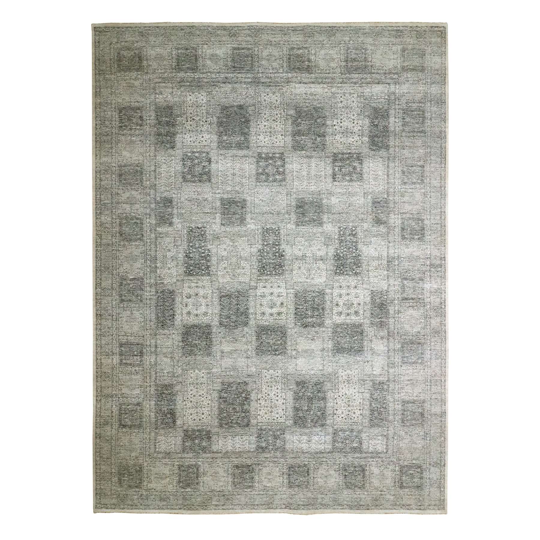 10'2"x14' Beige, Ancient Persian Garden Design, Tone on Tone, Hand Knotted, Pure Wool, Oriental Rug 